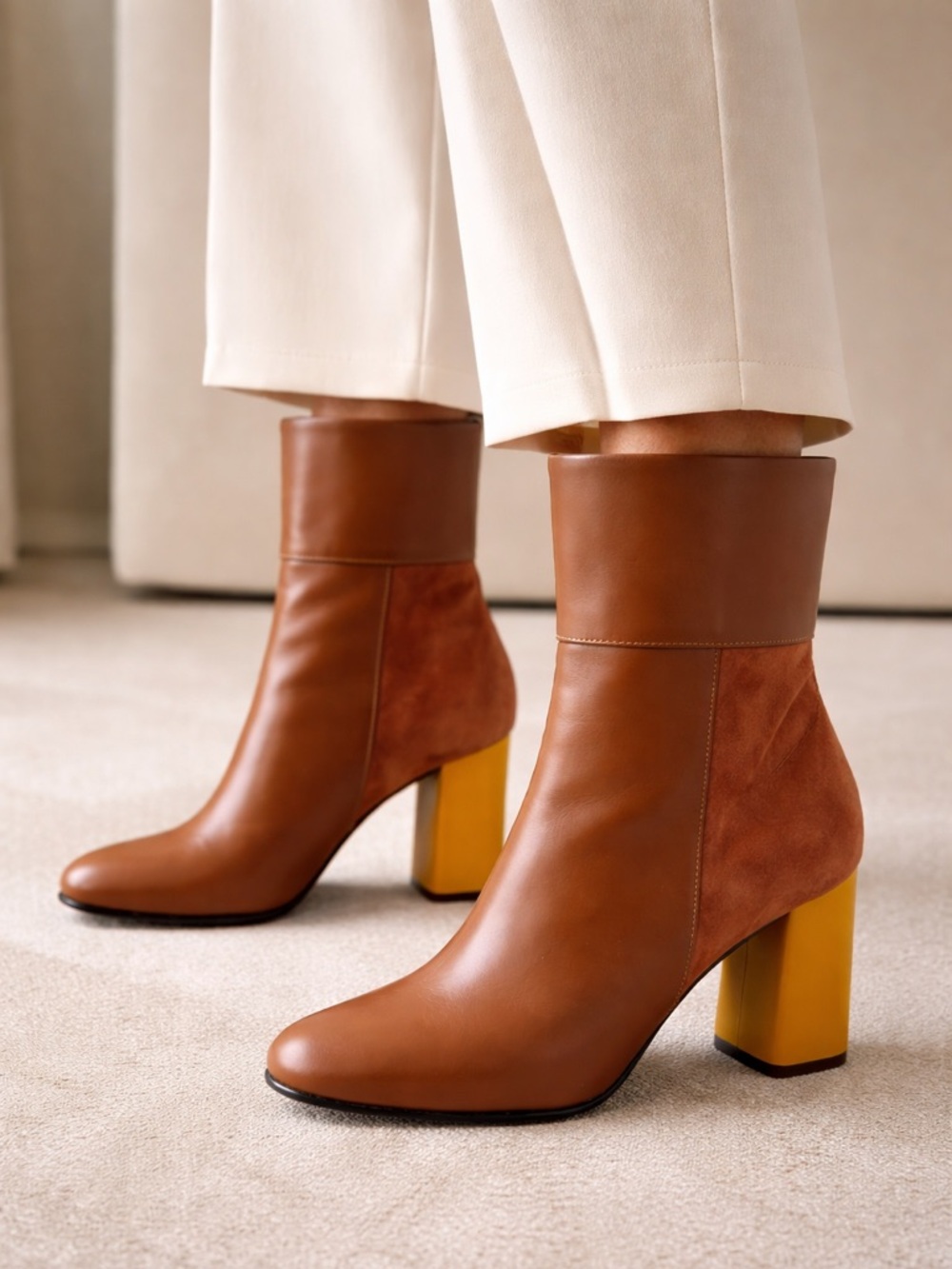 Marina Rinaldi Leather Ankle Boots Colorblock Suede Block Heel